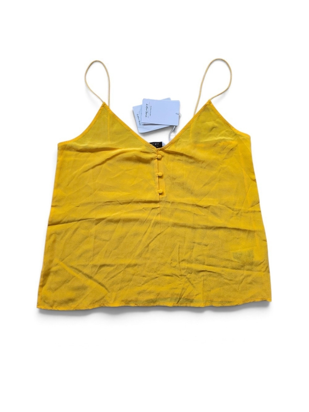 & Other Stories Yellow Silk Spaghetti Strap Button-Front Cami